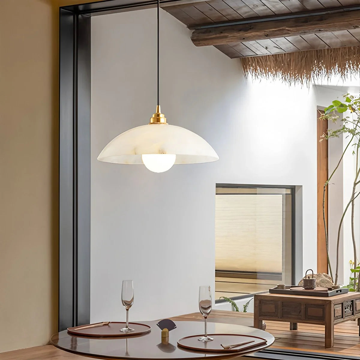 Dome Spanish Alabaster Pendant Light for Dining Room