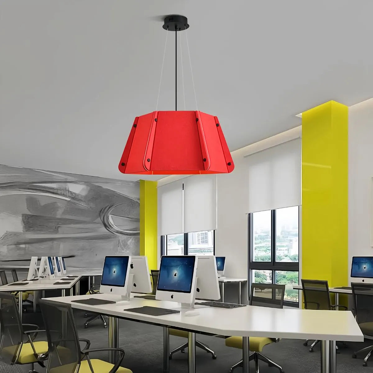 Outward Turning Circular Cone Acoustic Pendant Light Red Warm Light