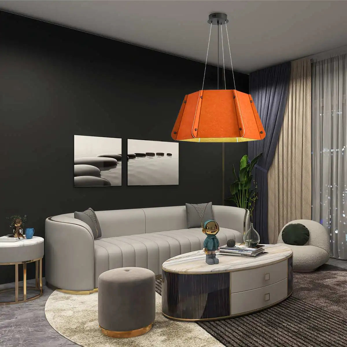 Outward Turning Circular Cone Acoustic Pendant Light Orange Warm Light