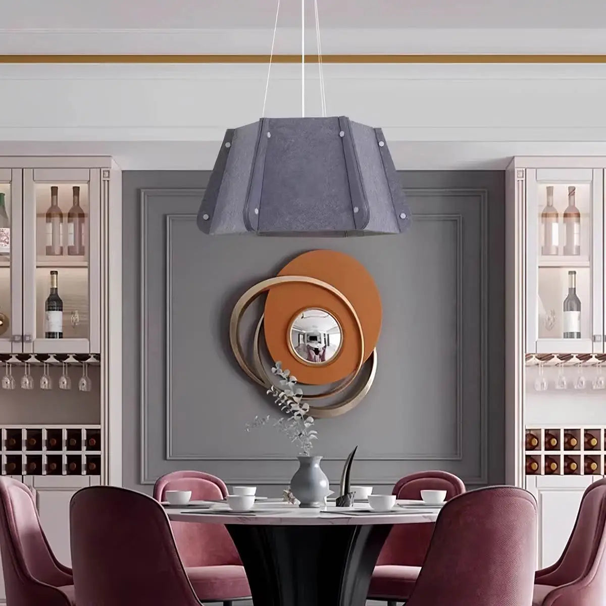 Outward Turning Circular Cone Acoustic Pendant Light Grey Warm Light