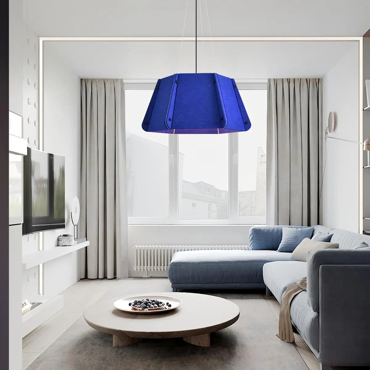 Outward Turning Circular Cone Acoustic Pendant Light Blue Warm Light
