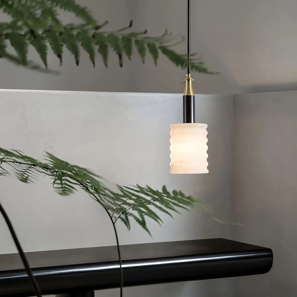 Cylindrical Spanish Alabaster Bedside Pendant Light