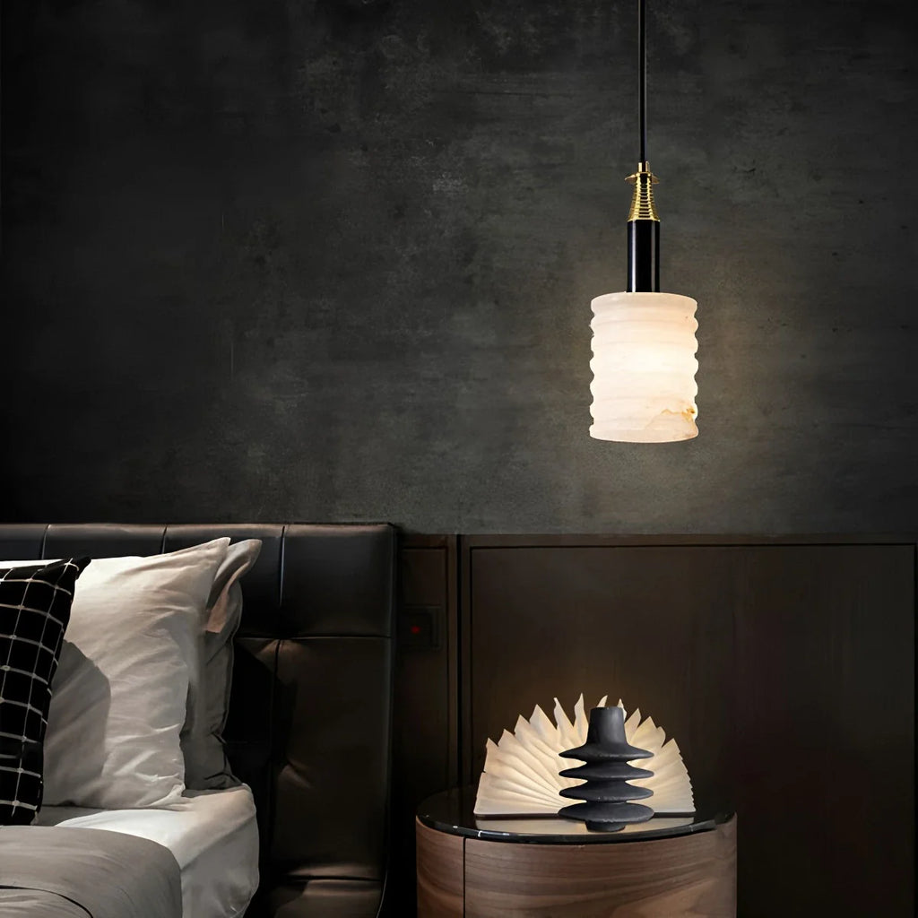 Cylindrical Spanish Alabaster Bedside Pendant Light