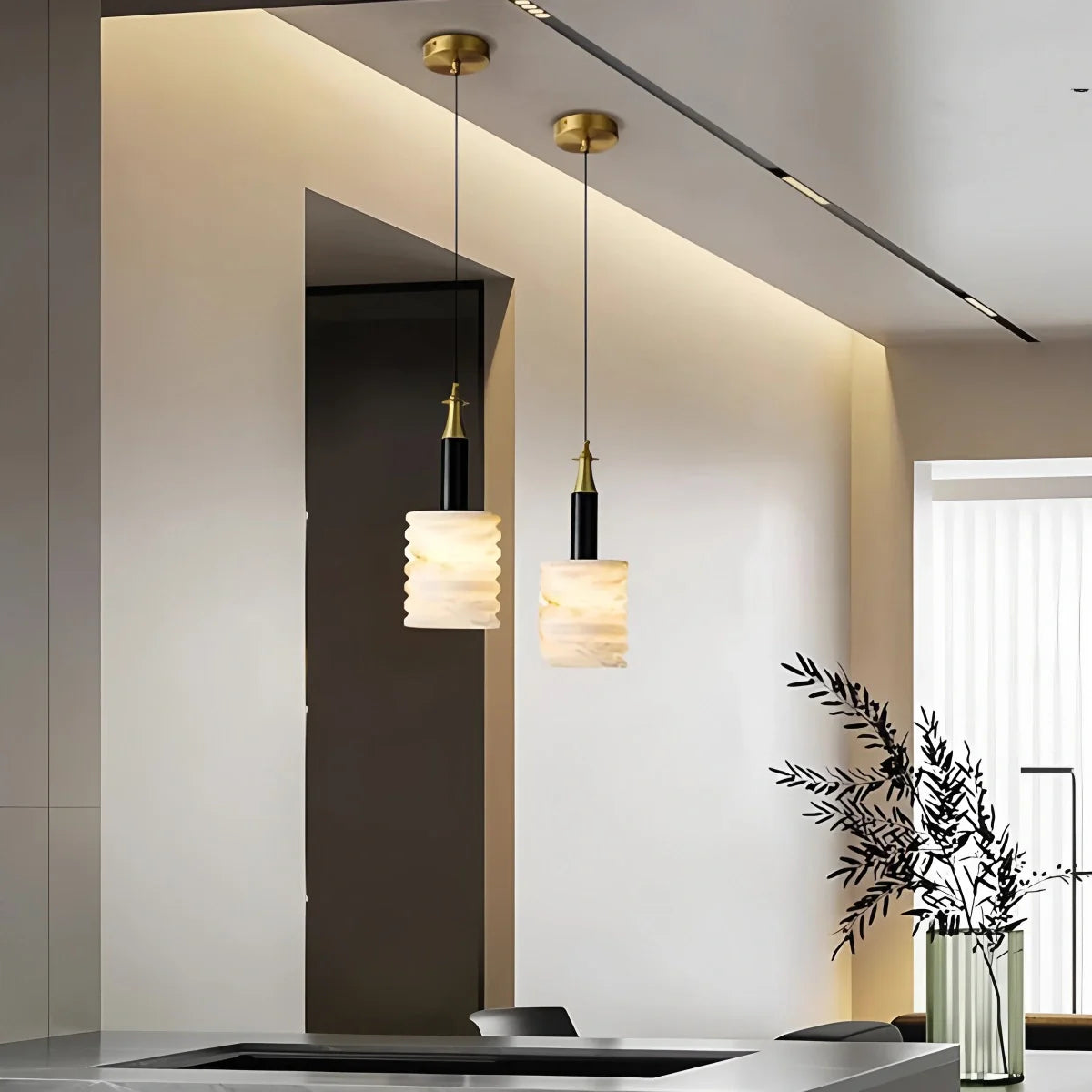 Cylindrical Spanish Alabaster Bedside Pendant Light