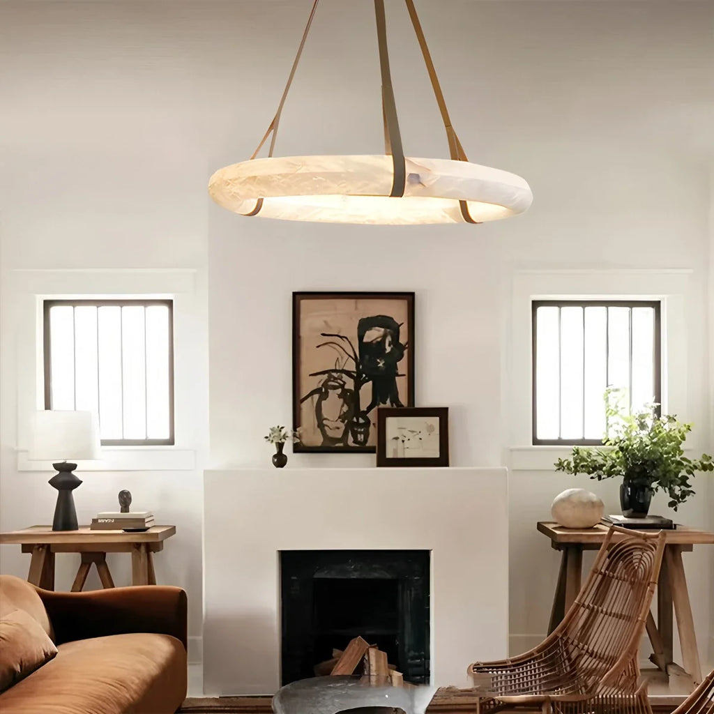 Simple Ring Spanish Alabaster Pendant Light for Living Room