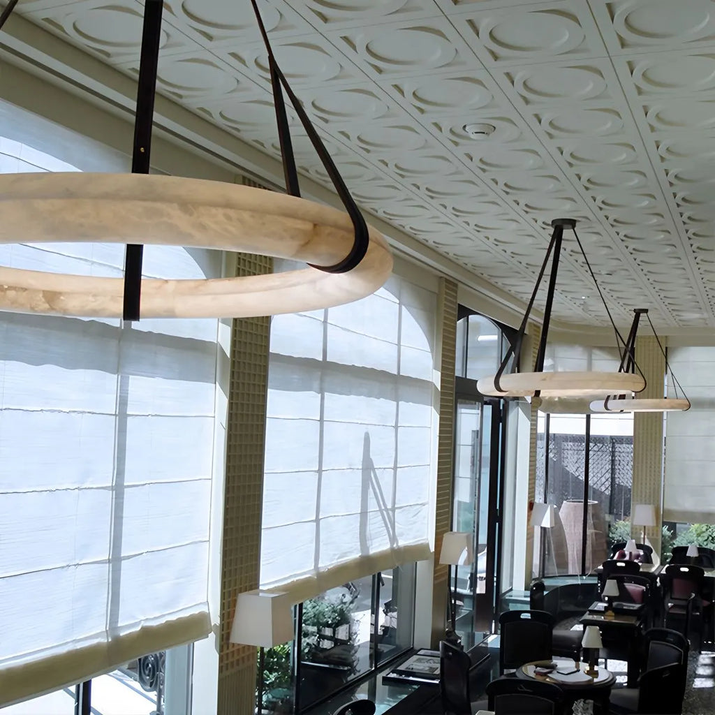 Simple Ring Spanish Alabaster Pendant Light for Living Room