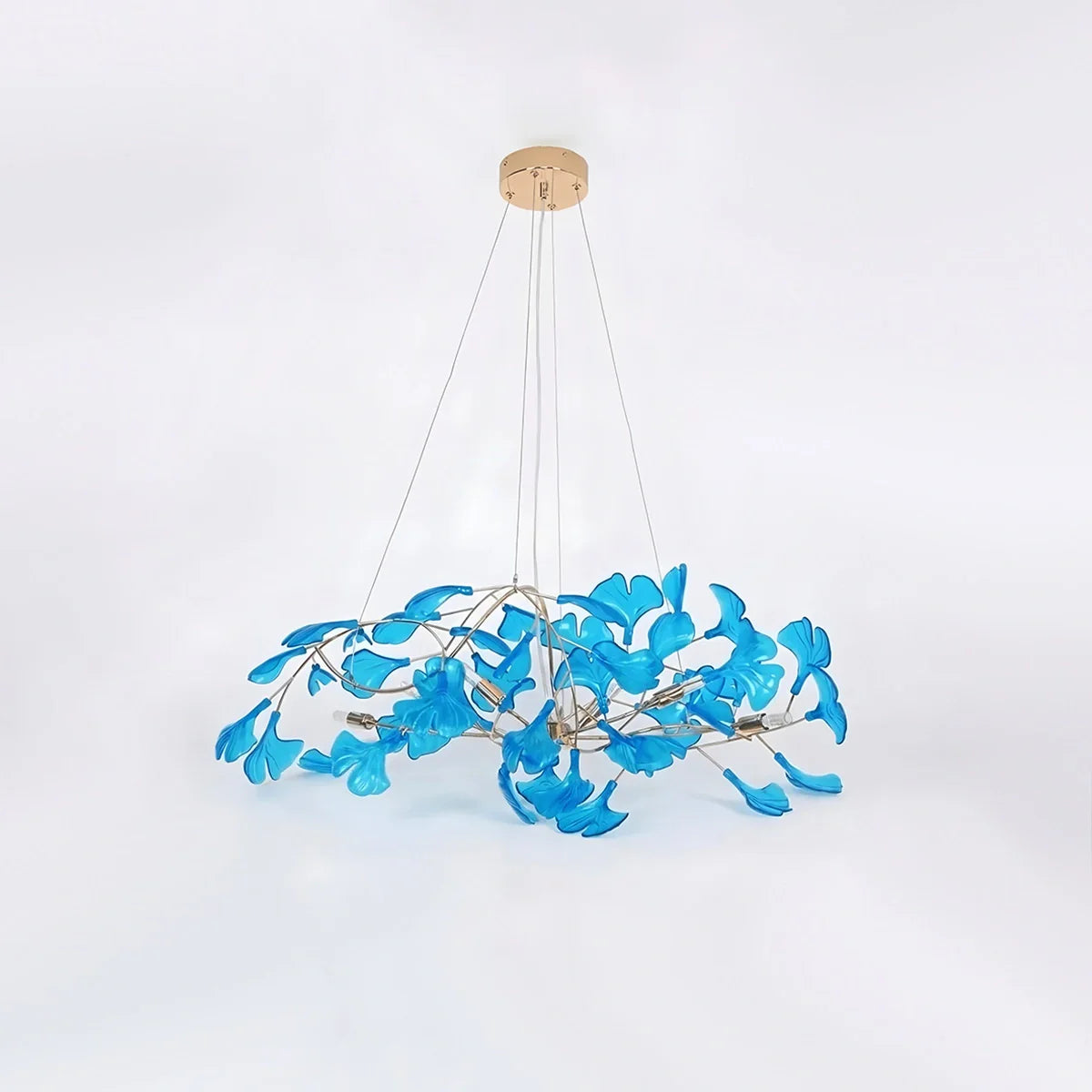 Acrylic Ginkgo Leaf Chandelier for Dining Area Royal Blue L 31.5" x H 15.7"