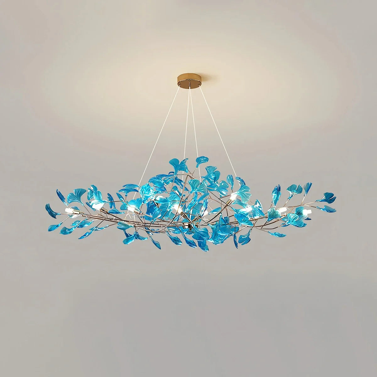 Acrylic Ginkgo Leaf Chandelier for Dining Area Royal Blue