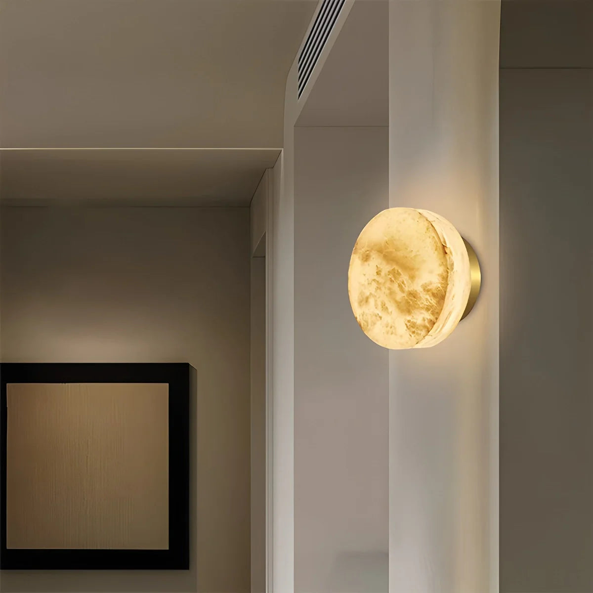 Simple Round Spanish Alabaster Wall Light for Hallway