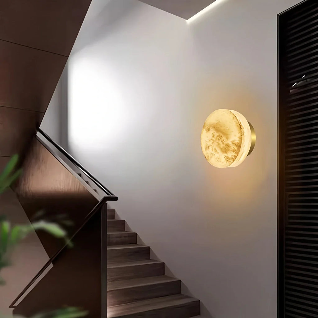 Simple Round Spanish Alabaster Wall Light for Hallway