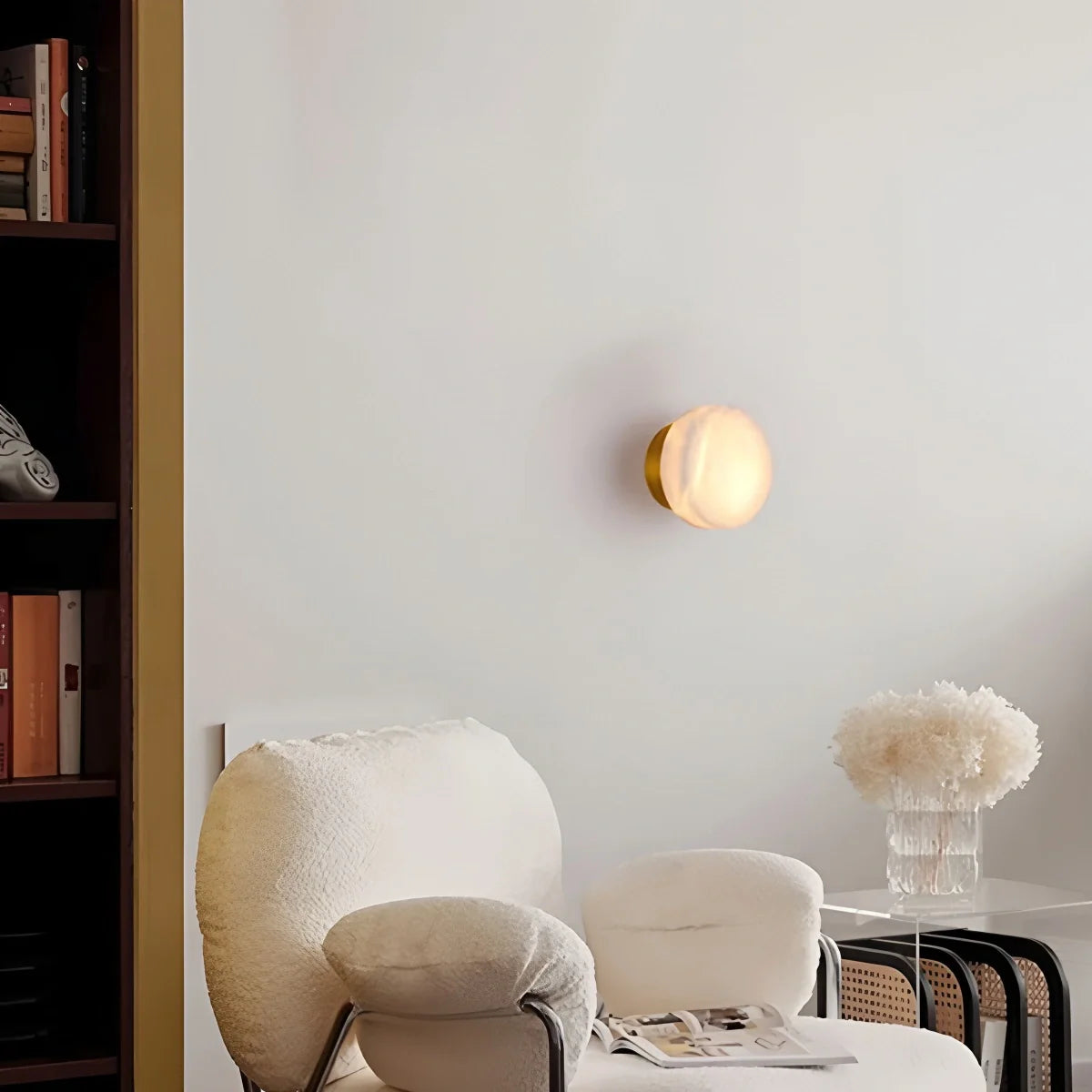 Simple Round Spanish Alabaster Wall Light for Hallway