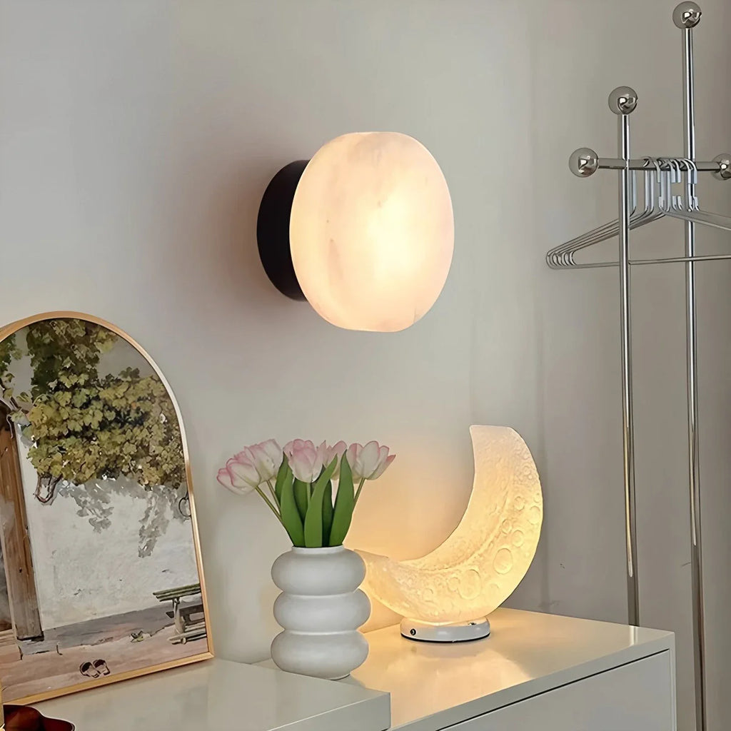 Simple Round Spanish Alabaster Wall Light for Hallway