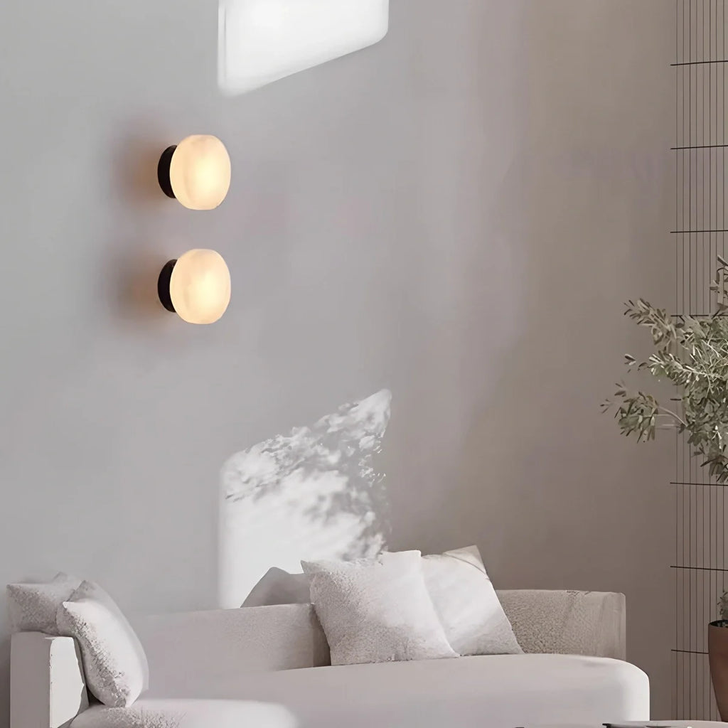 Simple Round Spanish Alabaster Wall Light for Hallway