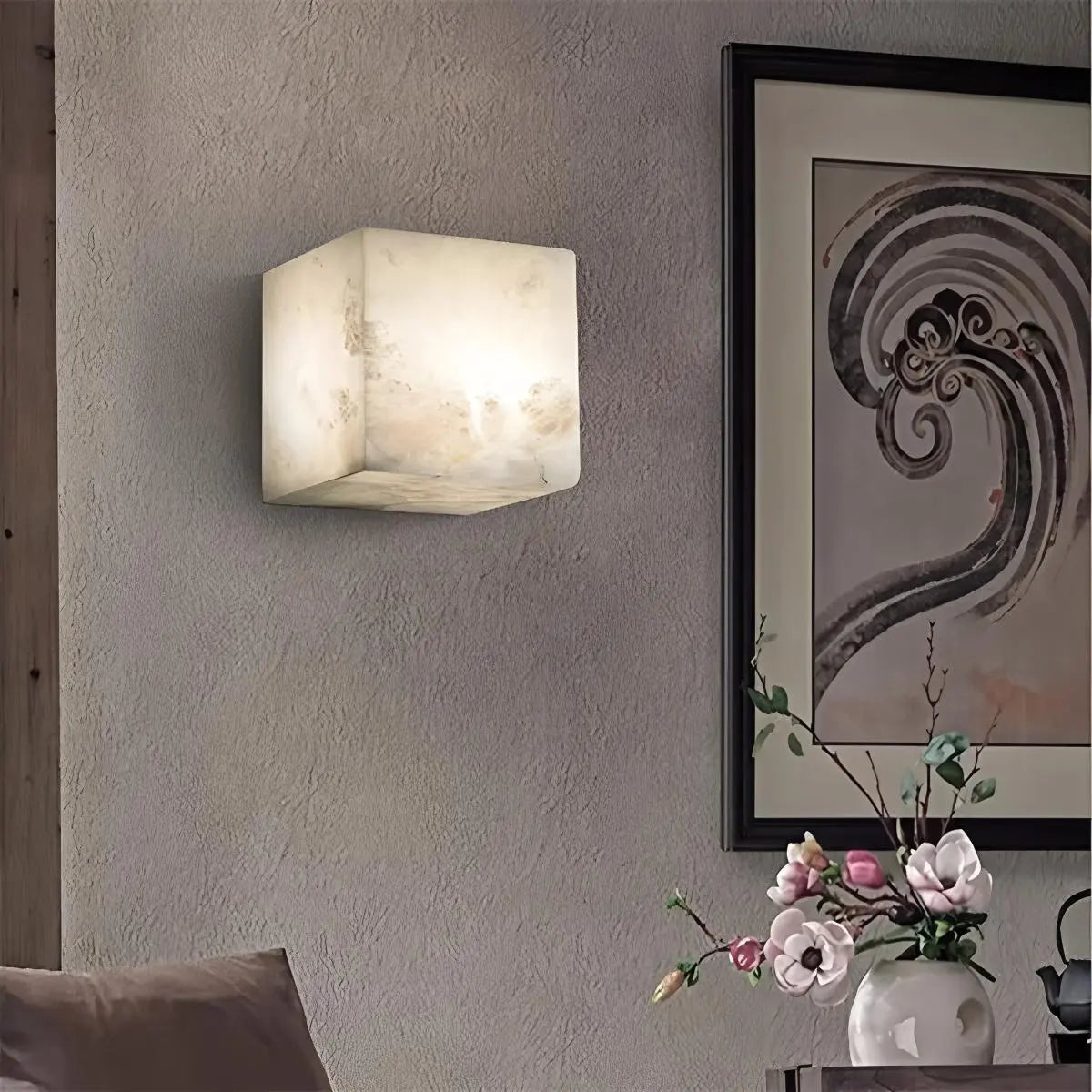 Simple Square Spanish Alabaster Wall Lamp for Living Room