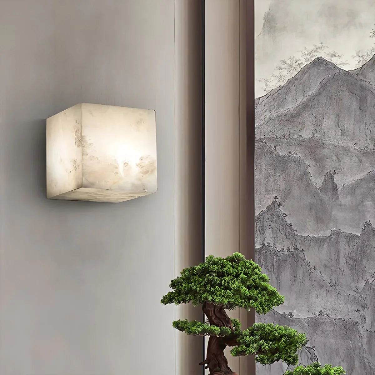 Simple Square Spanish Alabaster Wall Lamp for Living Room