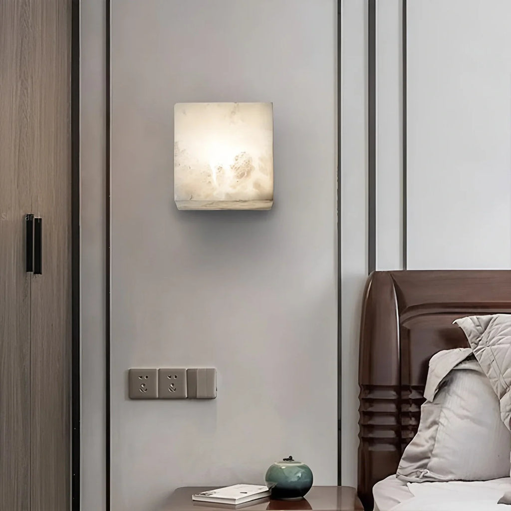 Simple Square Spanish Alabaster Wall Lamp for Living Room