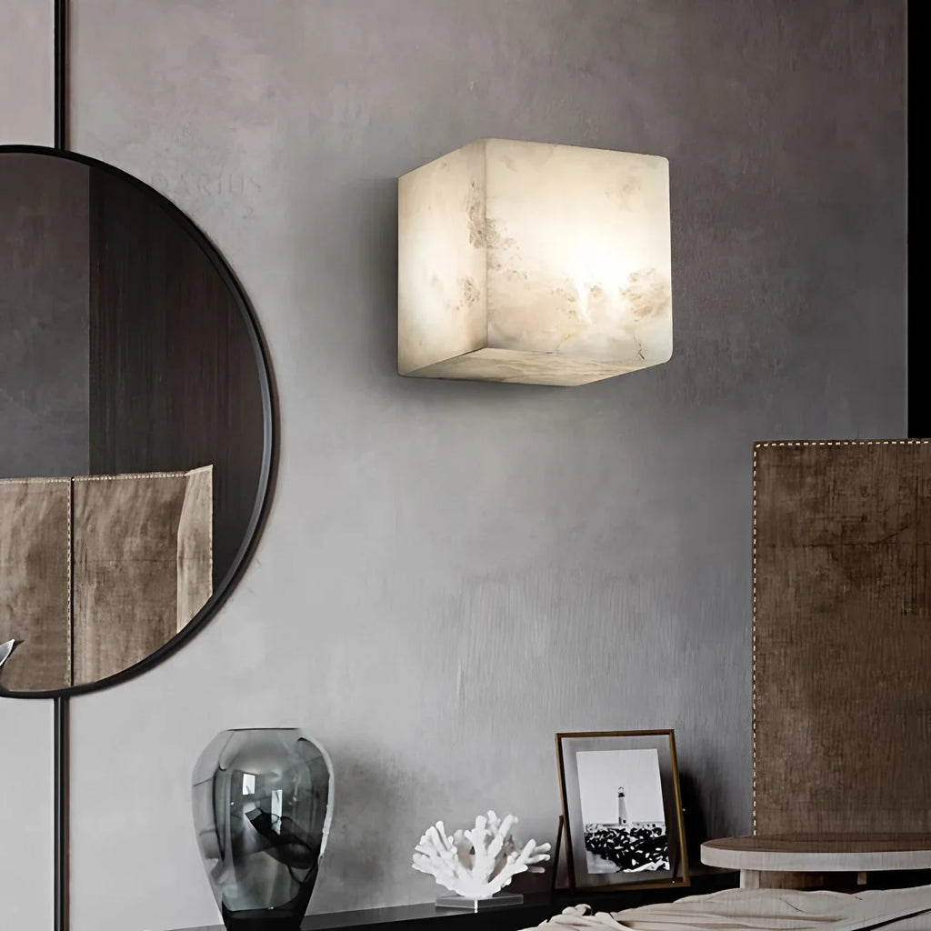 Simple Square Spanish Alabaster Wall Lamp for Living Room