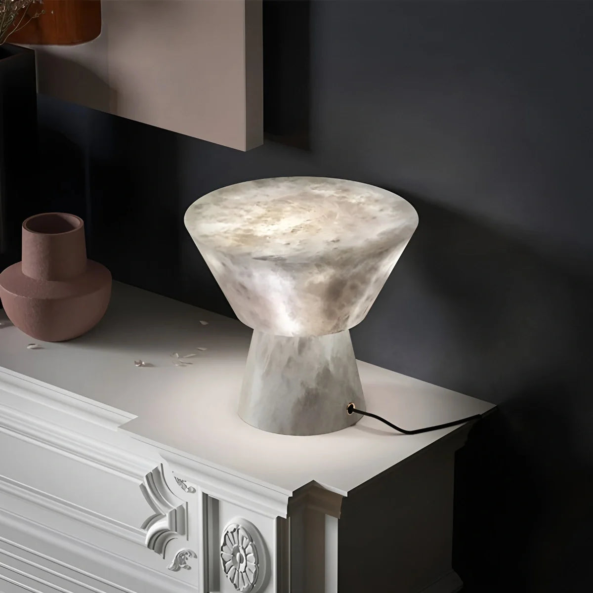 Spanish Spanish Alabaster Mushroom Head Table Lamp