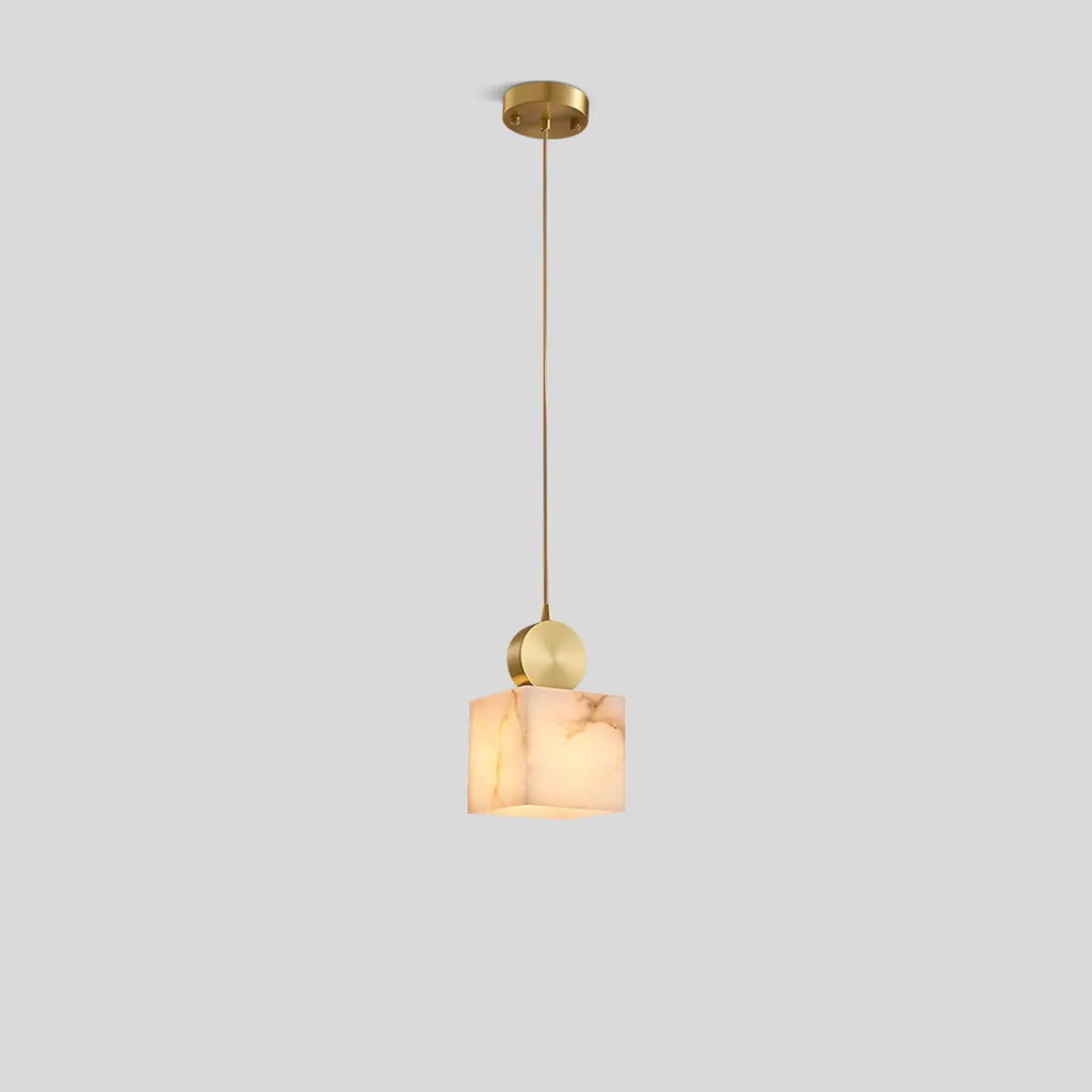 All Copper Geometric Spanish Alabaster Pendant Light Warm Light