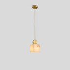 All Copper Geometric Spanish Alabaster Pendant Light Warm Light