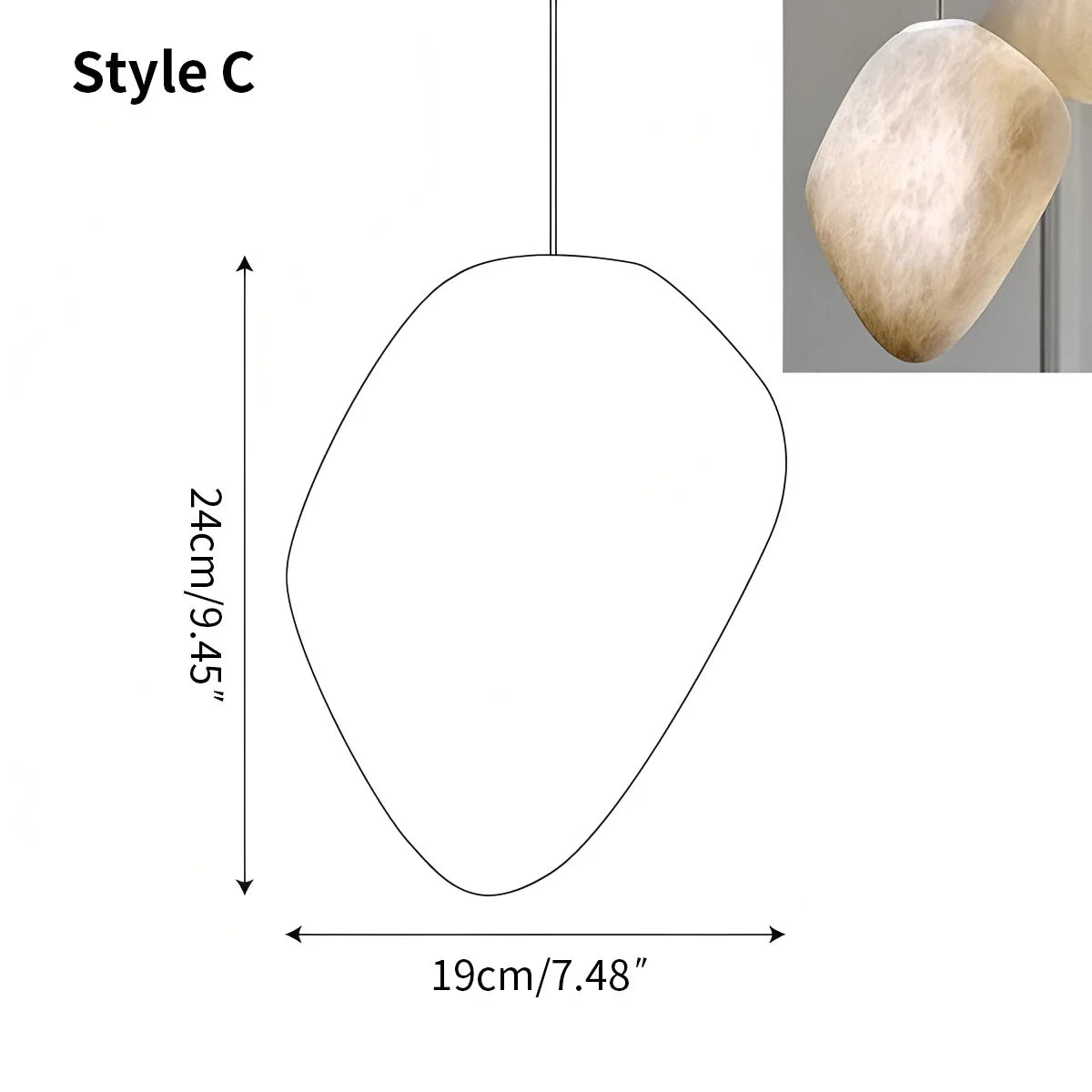 Modern Pebble Shaped Spanish Alabaster Pendant Light Style C Warm Light